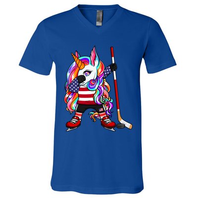 Dabbing Unicorn America Ice Hockey Fans Jersey Usa Flag Gift V-Neck T-Shirt