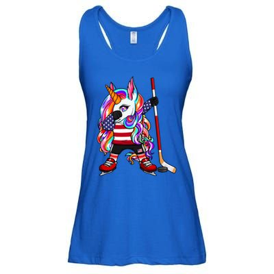Dabbing Unicorn America Ice Hockey Fans Jersey Usa Flag Gift Ladies Essential Flowy Tank