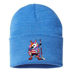 Dabbing Unicorn America Ice Hockey Fans Jersey Usa Flag Gift Sustainable Knit Beanie