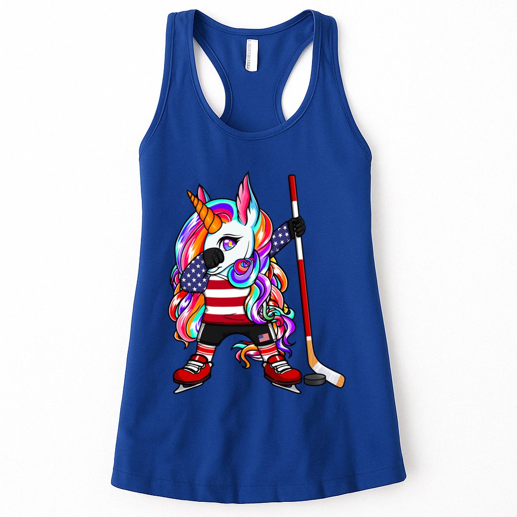 Dabbing Unicorn America Ice Hockey Fans Jersey Usa Flag Gift Womens Tank Top