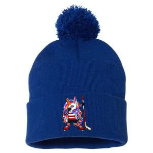 Dabbing Unicorn America Ice Hockey Fans Jersey Usa Flag Gift Pom Pom 12in Knit Beanie