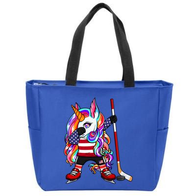 Dabbing Unicorn America Ice Hockey Fans Jersey Usa Flag Gift Zip Tote Bag