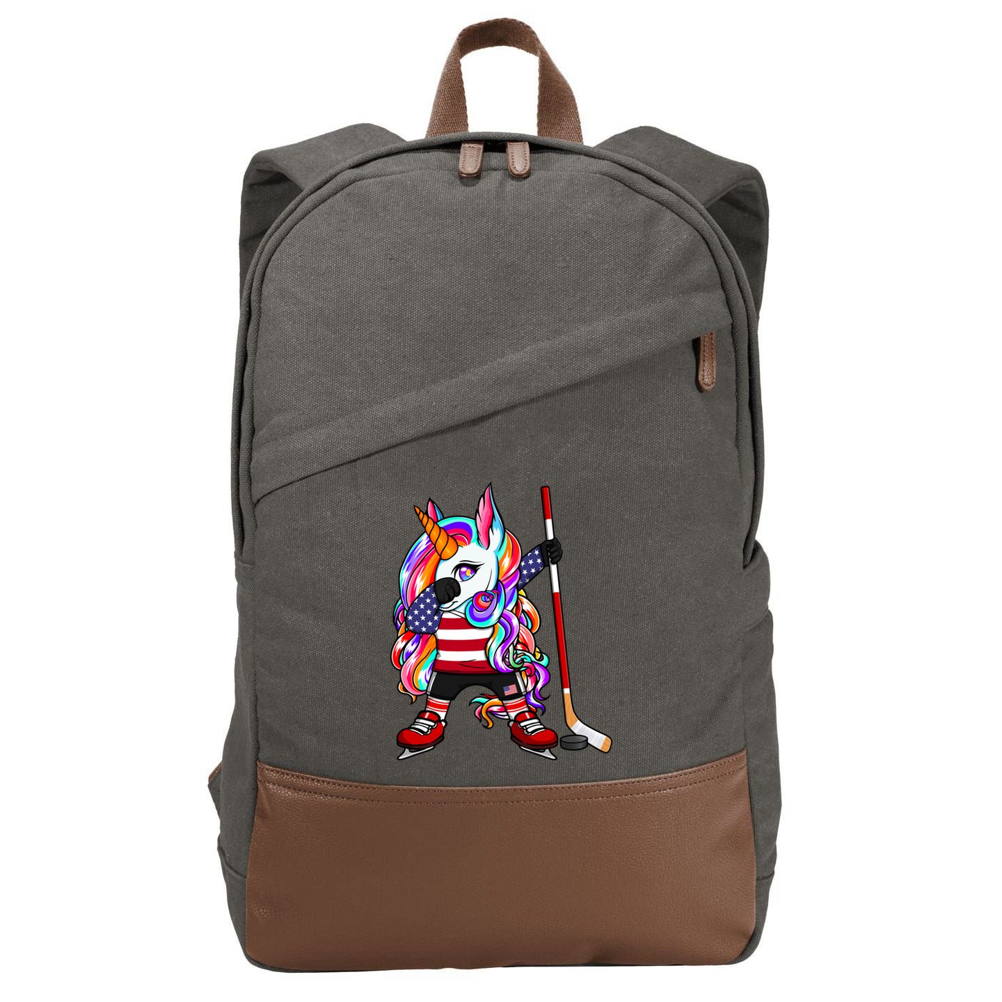 Dabbing Unicorn America Ice Hockey Fans Jersey Usa Flag Gift Cotton Canvas Backpack