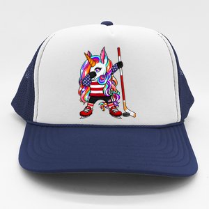 Dabbing Unicorn America Ice Hockey Fans Jersey Usa Flag Gift Trucker Hat