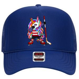 Dabbing Unicorn America Ice Hockey Fans Jersey Usa Flag Gift High Crown Mesh Back Trucker Hat