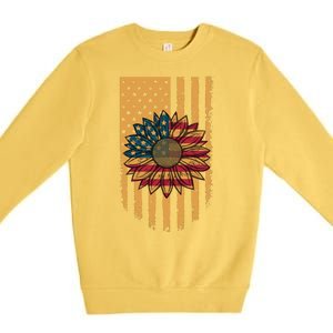 Distressed USA American Flag Sunflower Premium Crewneck Sweatshirt