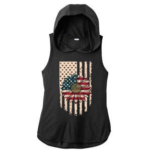 Distressed USA American Flag Sunflower Ladies PosiCharge Tri-Blend Wicking Draft Hoodie Tank