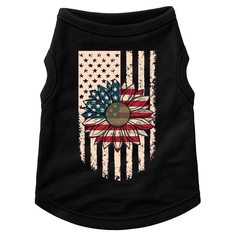 Distressed USA American Flag Sunflower Doggie Tank