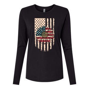 Distressed USA American Flag Sunflower Womens Cotton Relaxed Long Sleeve T-Shirt