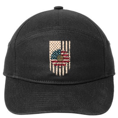 Distressed USA American Flag Sunflower 7-Panel Snapback Hat