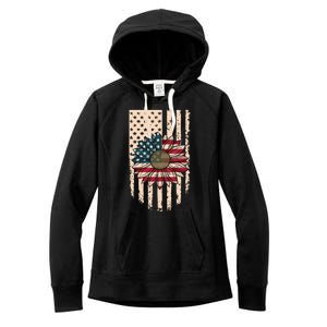 Distressed USA American Flag Sunflower Women's Fleece Hoodie