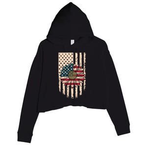 Distressed USA American Flag Sunflower Crop Fleece Hoodie