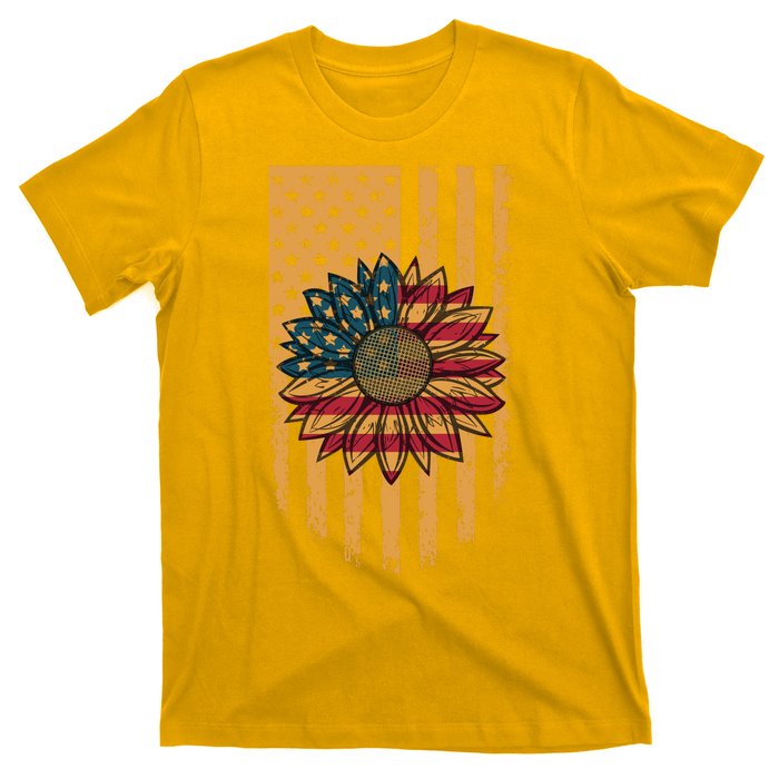 Distressed USA American Flag Sunflower T-Shirt