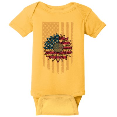 Distressed USA American Flag Sunflower Baby Bodysuit