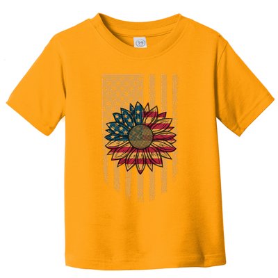 Distressed USA American Flag Sunflower Toddler T-Shirt
