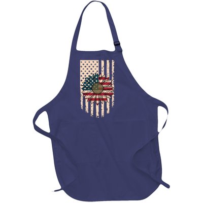 Distressed USA American Flag Sunflower Full-Length Apron With Pockets