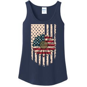 Distressed USA American Flag Sunflower Ladies Essential Tank