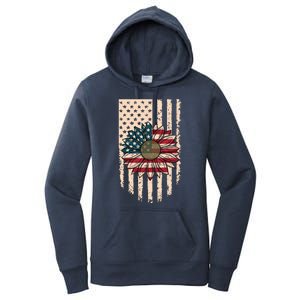 Distressed USA American Flag Sunflower Women's Pullover Hoodie