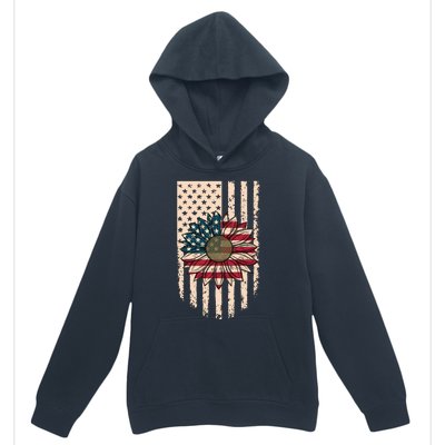 Distressed USA American Flag Sunflower Urban Pullover Hoodie