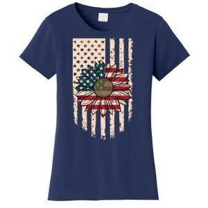 Distressed USA American Flag Sunflower Women's T-Shirt