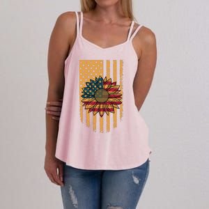 Distressed USA American Flag Sunflower Women's Strappy Tank