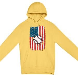 Distressed USA American Flag Baseball Premium Pullover Hoodie