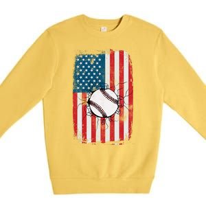 Distressed USA American Flag Baseball Premium Crewneck Sweatshirt