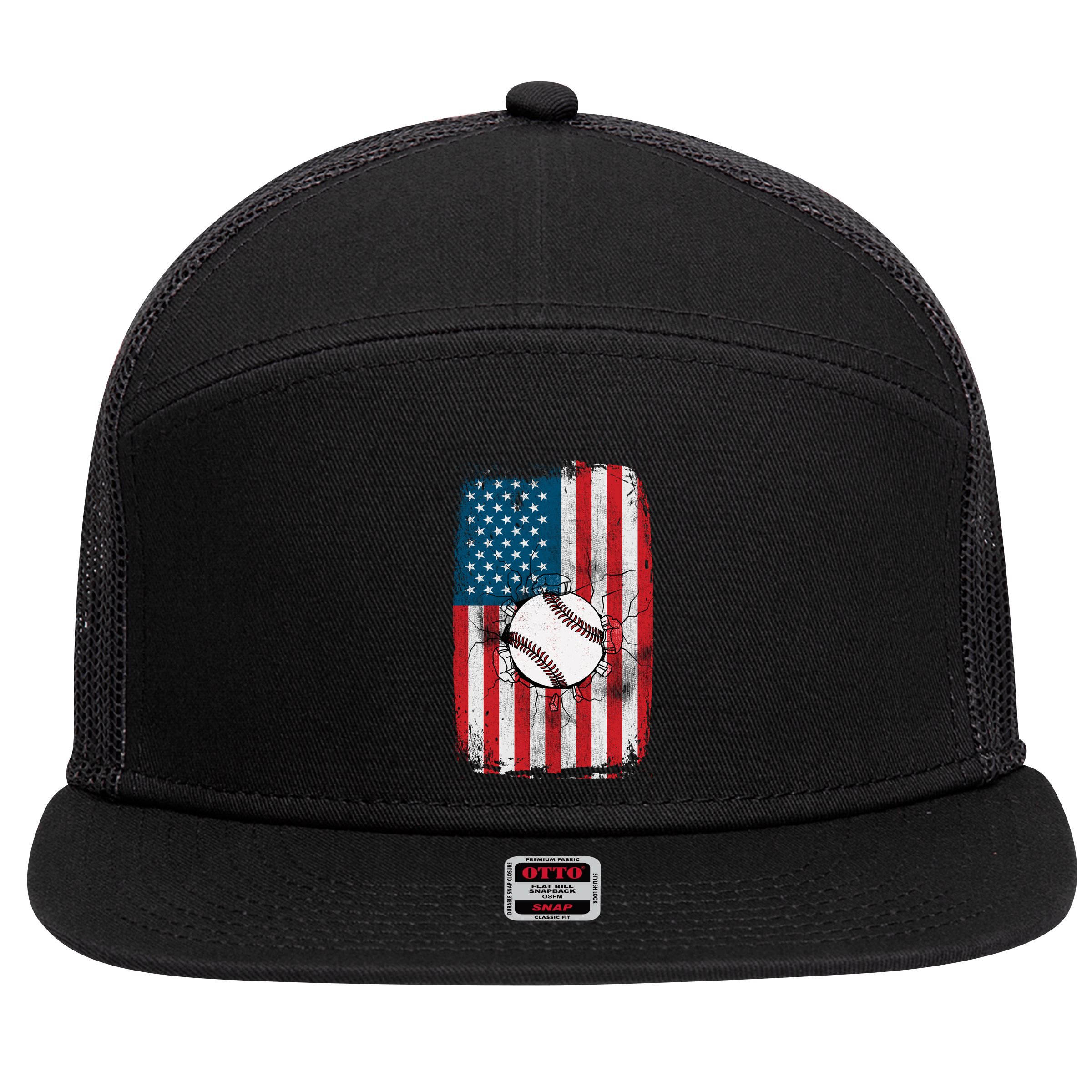 Distressed USA American Flag Baseball 7 Panel Mesh Trucker Snapback Hat