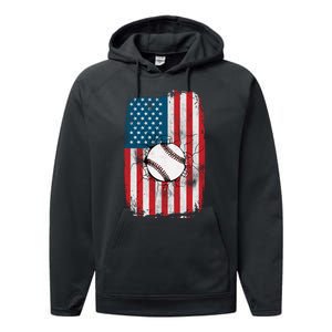 Distressed USA American Flag Baseball Performance Fleece Hoodie