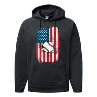 Distressed USA American Flag Baseball Performance Fleece Hoodie