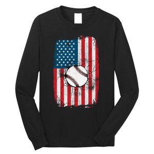 Distressed USA American Flag Baseball Long Sleeve Shirt