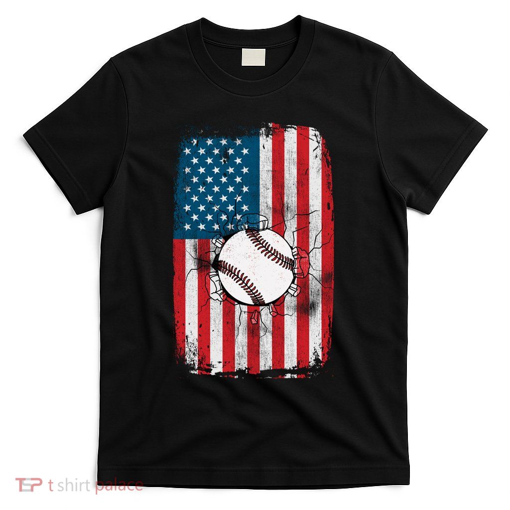 Distressed USA American Flag Baseball T-Shirt
