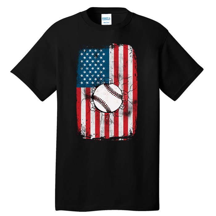 Distressed USA American Flag Baseball Tall T-Shirt