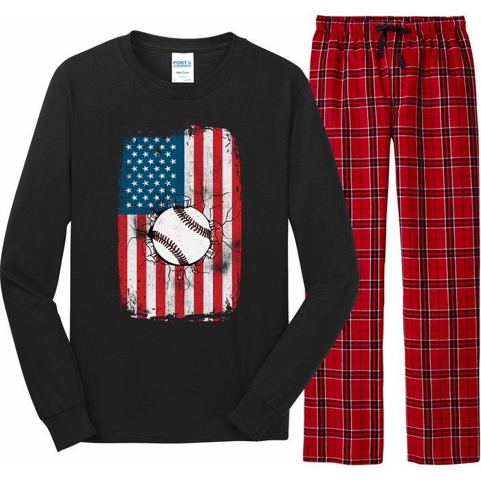 Distressed USA American Flag Baseball Long Sleeve Pajama Set