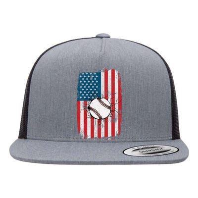 Distressed USA American Flag Baseball Flat Bill Trucker Hat