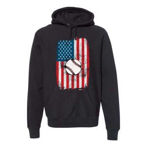 Distressed USA American Flag Baseball Premium Hoodie