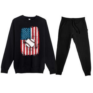 Distressed USA American Flag Baseball Premium Crewneck Sweatsuit Set