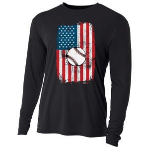 Distressed USA American Flag Baseball Cooling Performance Long Sleeve Crew