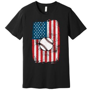 Distressed USA American Flag Baseball Premium T-Shirt