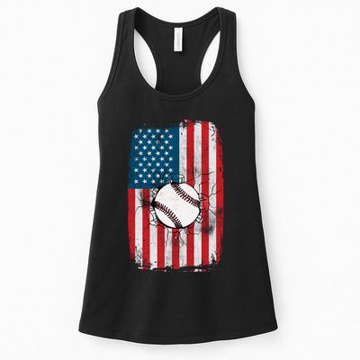 Distressed USA American Flag Baseball Womens Tank Top