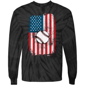 Distressed USA American Flag Baseball Tie-Dye Long Sleeve Shirt