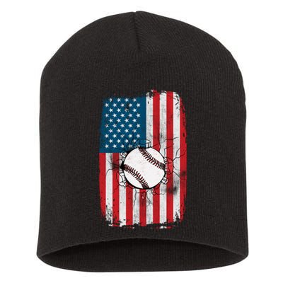 Distressed USA American Flag Baseball Short Acrylic Beanie