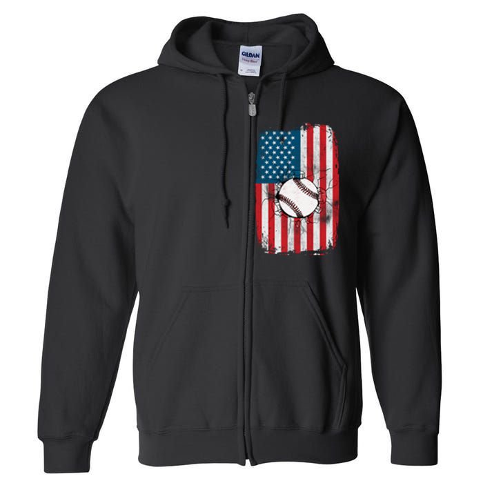 Distressed USA American Flag Baseball Full Zip Hoodie