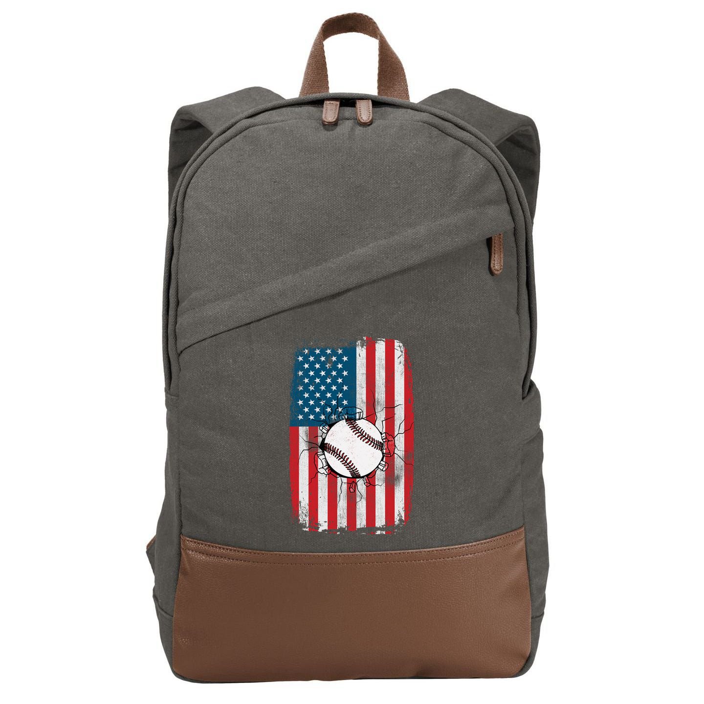 Distressed USA American Flag Baseball Cotton Canvas Backpack