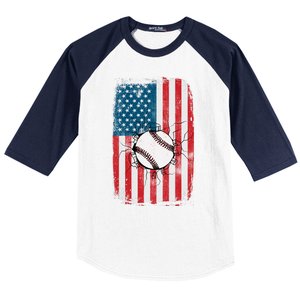 Distressed USA American Flag Baseball Baseball Sleeve Shirt