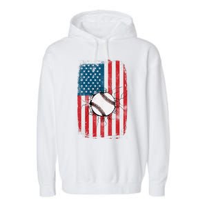 Distressed USA American Flag Baseball Garment-Dyed Fleece Hoodie