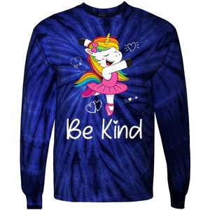 Dancing Unicorn Be Kind Anti Bullying Unity Day Orange Tie-Dye Long Sleeve Shirt