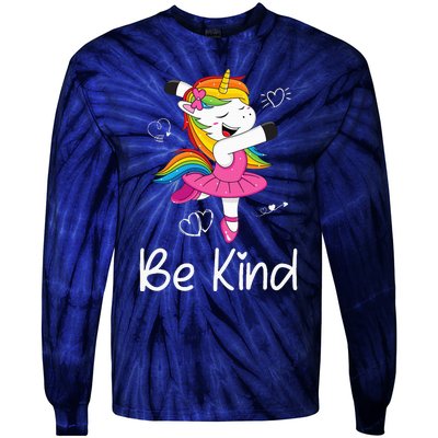 Dancing Unicorn Be Kind Anti Bullying Unity Day Orange Tie-Dye Long Sleeve Shirt