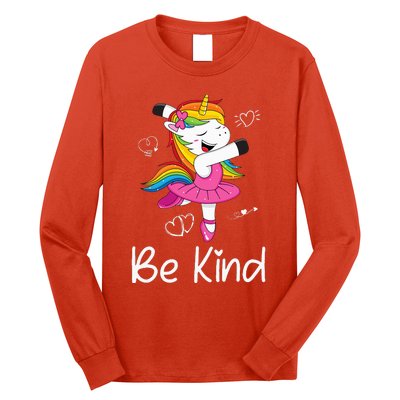 Dancing Unicorn Be Kind Anti Bullying Unity Day Orange Long Sleeve Shirt