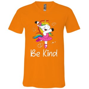 Dancing Unicorn Be Kind Anti Bullying Unity Day Orange V-Neck T-Shirt